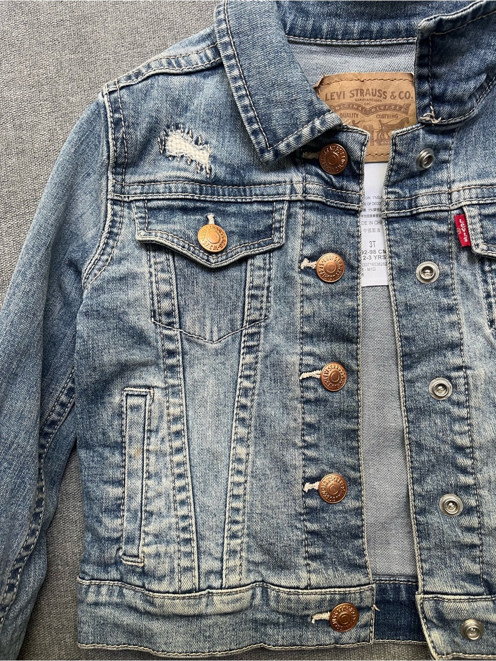 Levi's Light Wash Blue Kids' Denim Jacket with Distressed Detail